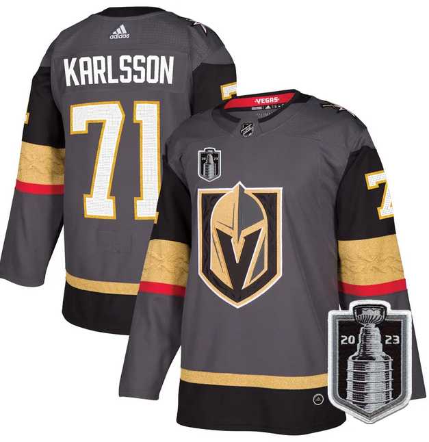 Men%27s Vegas Golden Knights #71 William Karlsson Gray 2023 Stanley Cup Final Stitched Jersey Dzhi